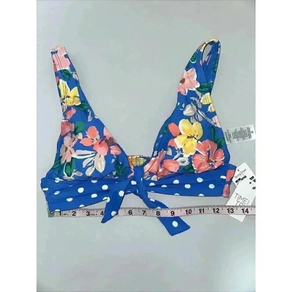 Time and Tru Women's Cabana Blue Floral Triangle Swim Top Women Size Small - Picture 4 of 6